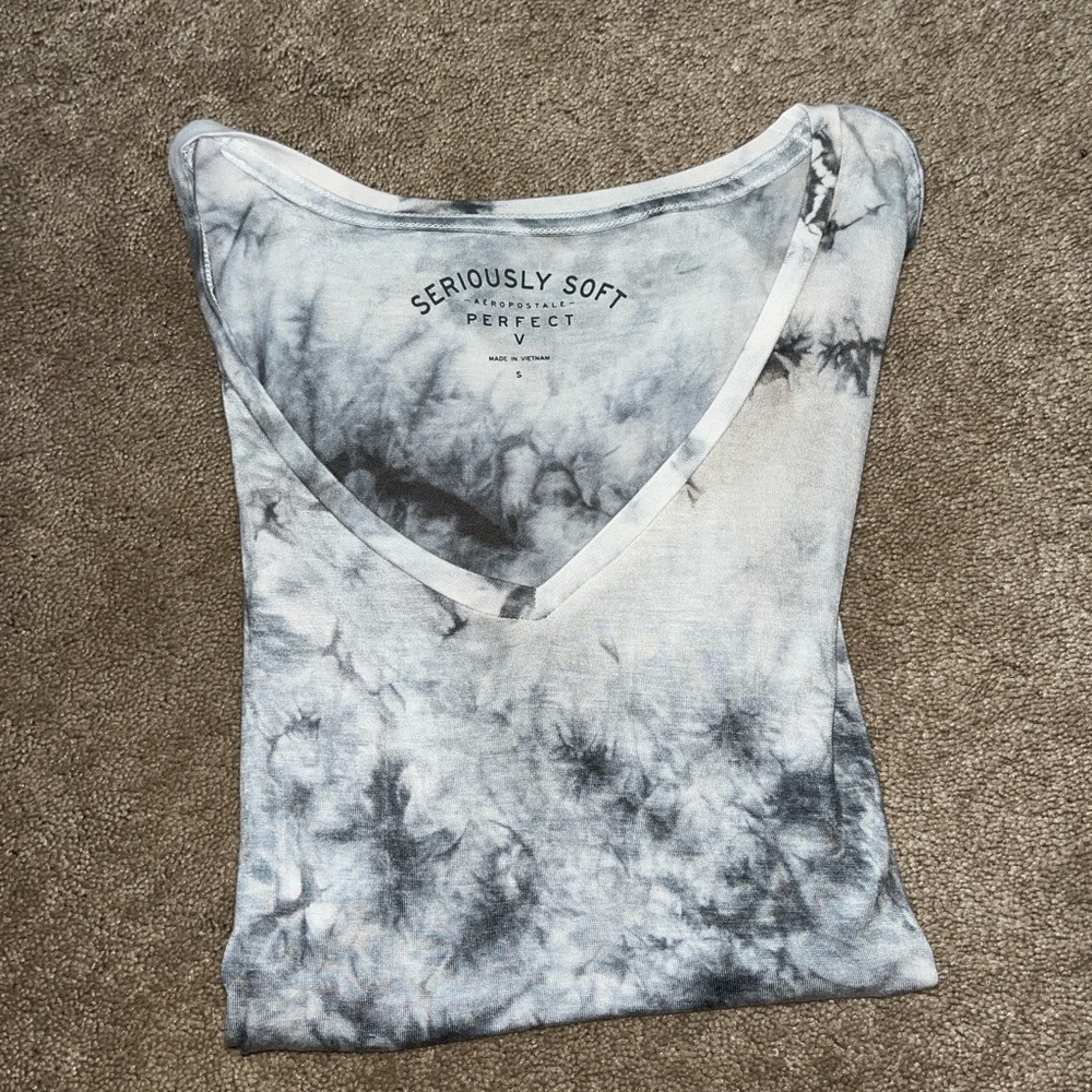 Aeropostale Women's Long Sleeve Tie-Dye Top - Black and White